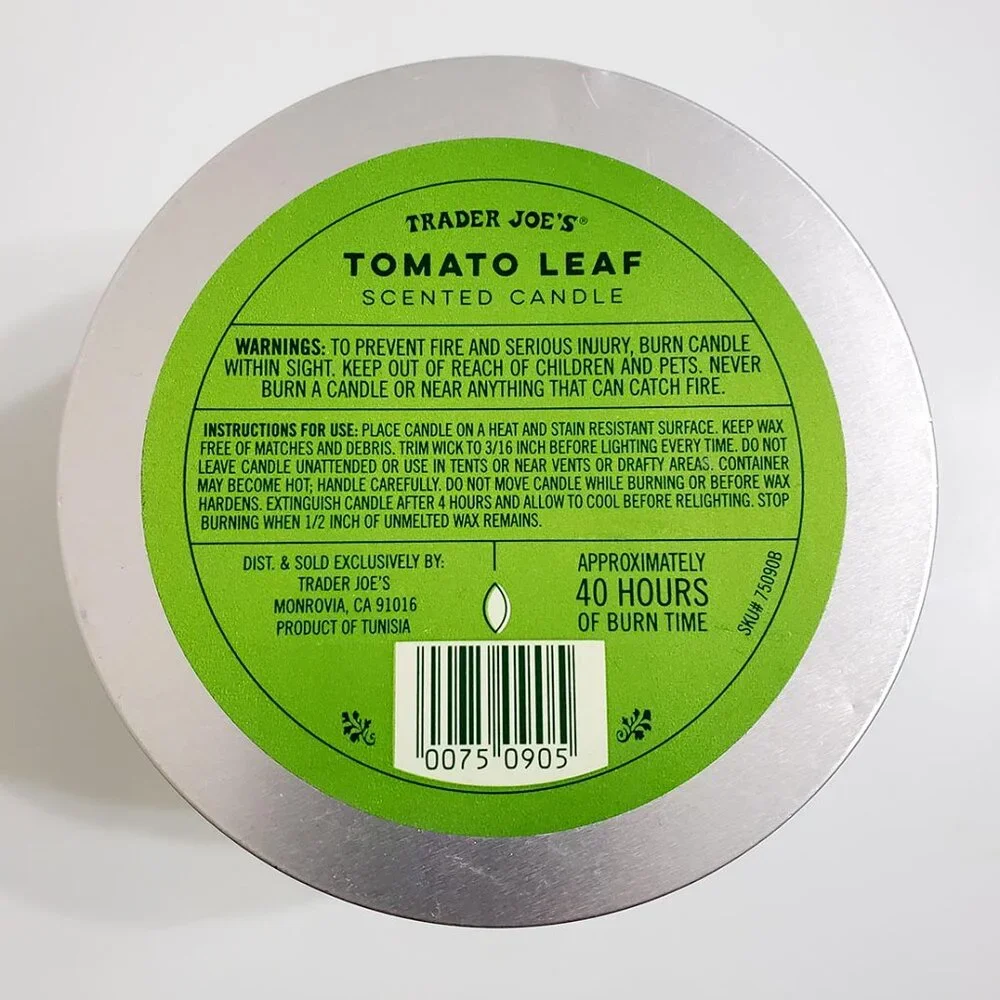 Trader Joes Tomato Leaf 2 Wick Candle Soy Wax Beeswax 11.28oz 320g